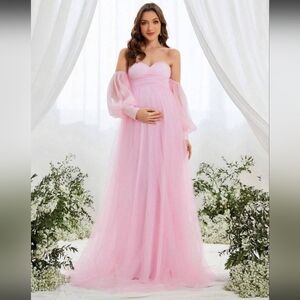 Elegant Pink Off-Shoulder Maternity Dress